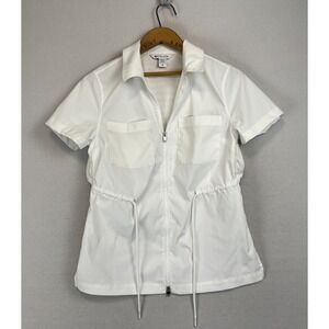 ATHLETA Short Sleeve Jacket‎ XS Collared Full Zip Adjustable Vented White Golf